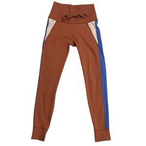 Aerie Offline Goals High Waisted 7/8 Leggings Colorblock Rust Blue Cream Size M